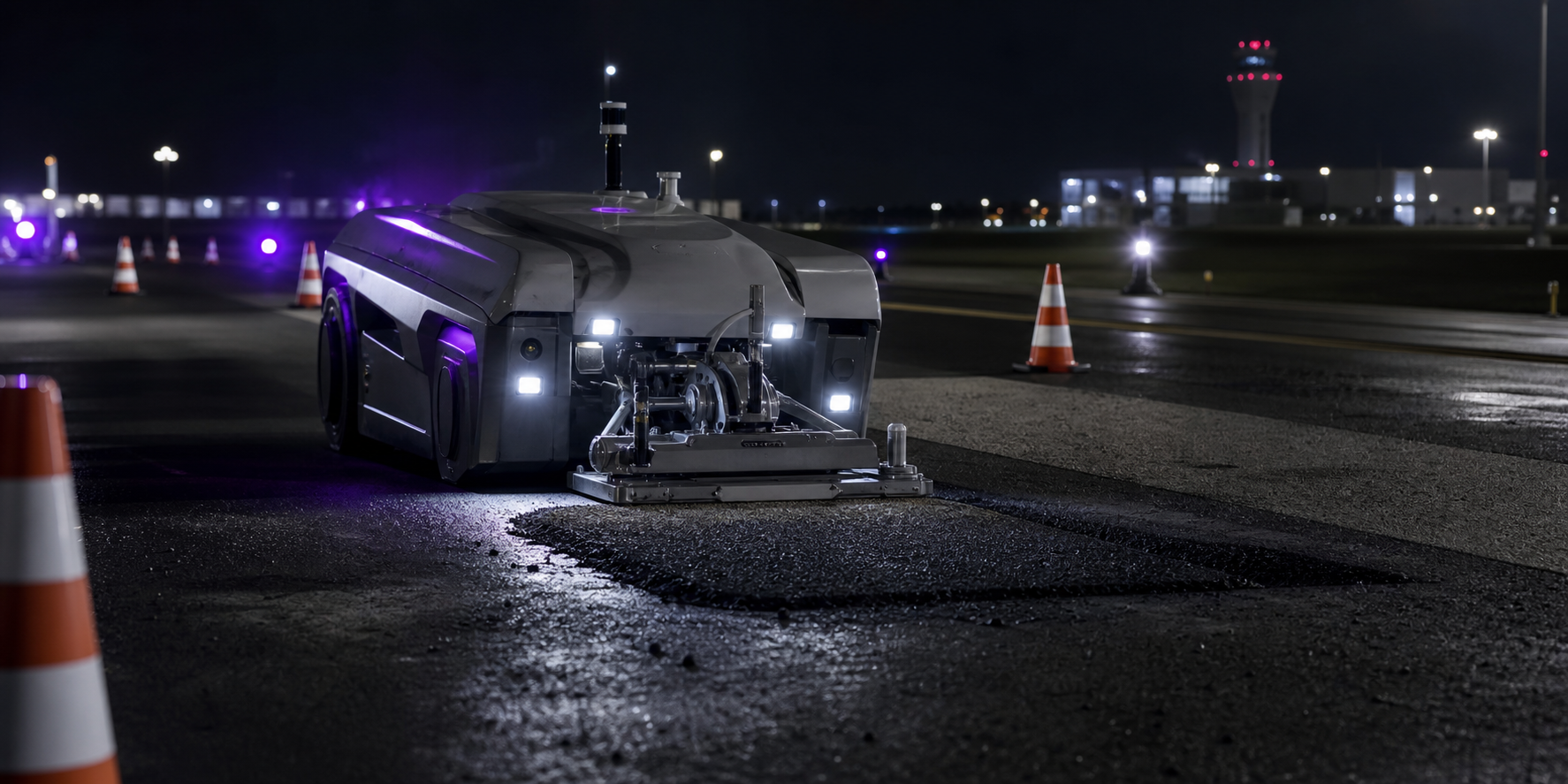 Autonomous pavement repair robot operating at night